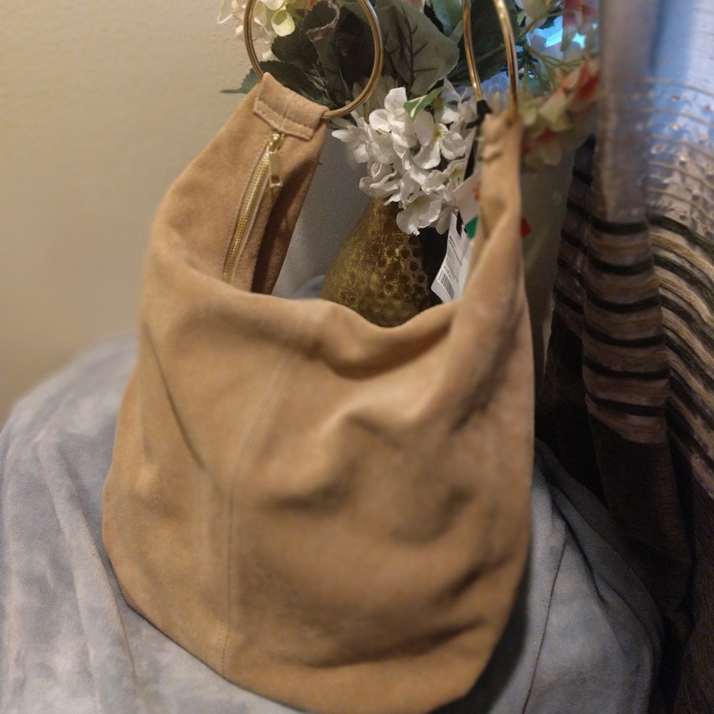 Marlon Nude Suede Hobo with Circle Detail